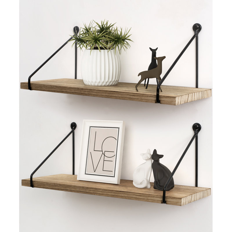 Floating Wall Shelves, Rustic Hanging Shelf Set of 2 for Bathroom,  Kitchen, Dining, Living Room, Farmhouse Wooden Shelves Wall Mounted