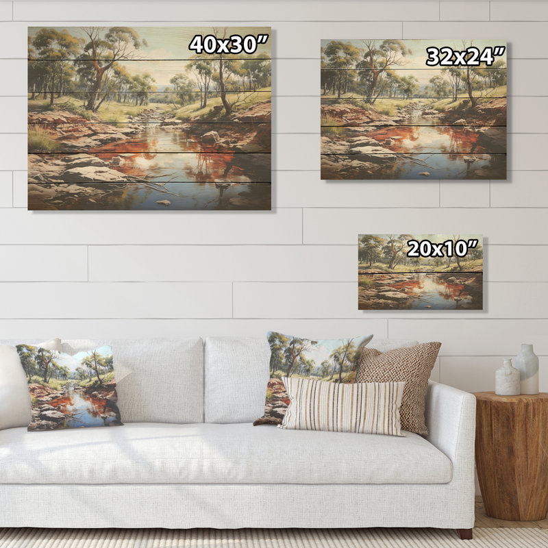 Aquarelle, rivière à Afica - Forêt de rivière, art sur bois de pin naturel, H 10 po x l 20 po