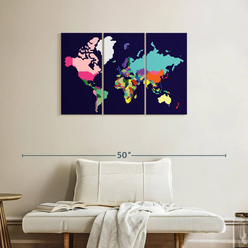 Carte du monde pastel Aliaz, H 24 po x l 38 po