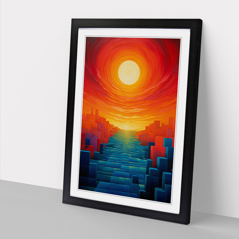 Sunset Orphism - Single Picture Frame Print on Wood, 64cm H x 46cm W x 2cm D, Black