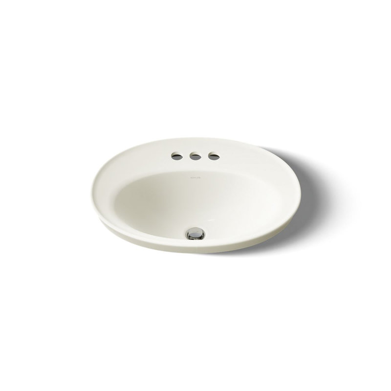 Serif Ceramic Oval Drop-In Bathroom Sink with Overflow, Biscuit, 4'' Centerset