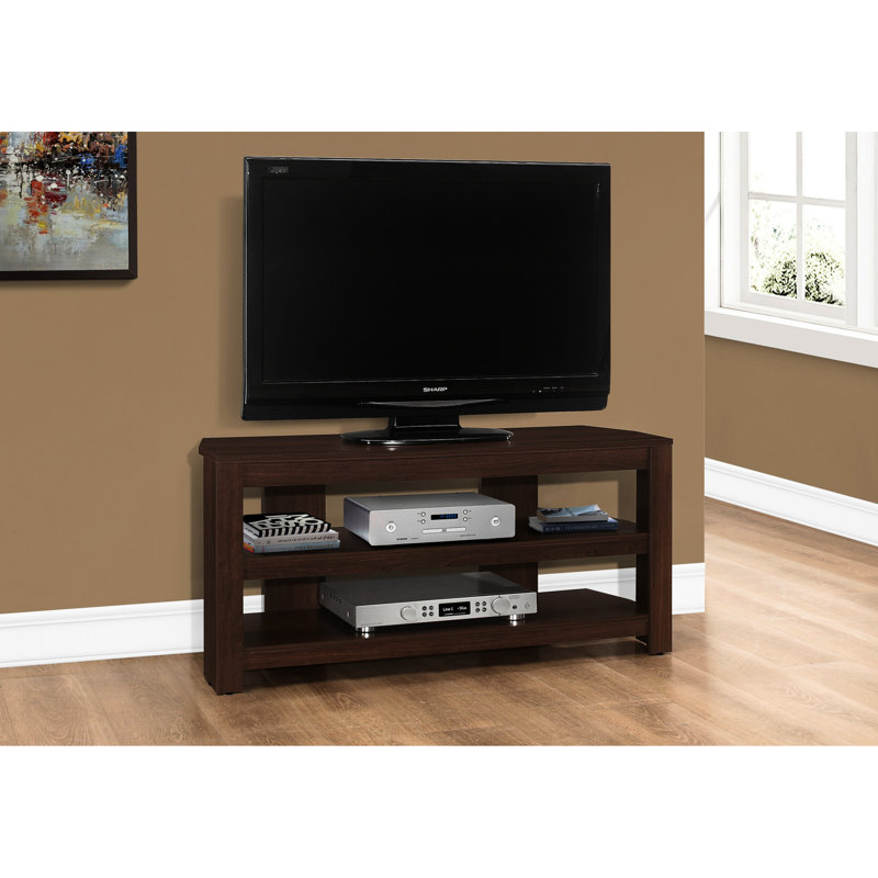 Stylish Media Stand, 42 Inch, With Brown Laminate And Storage Modern Open Concept