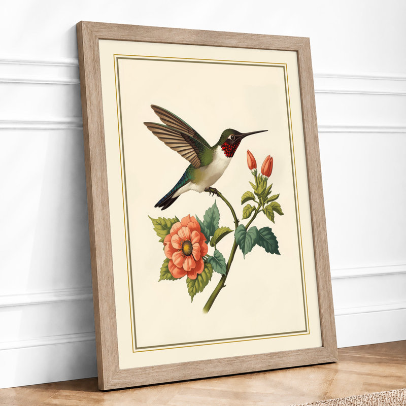 Hummingbird and Bloom Botanical - Framed Print, A1 - 84.1 x 59.4 cm, Oak
