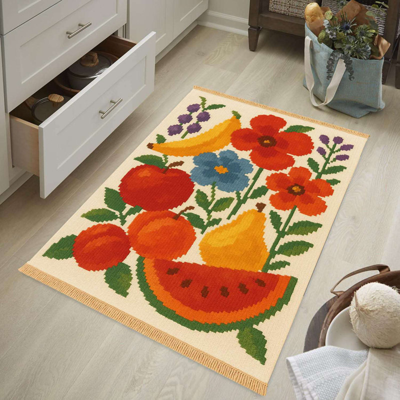Pixelated Summer Fruit Kitchen Rug