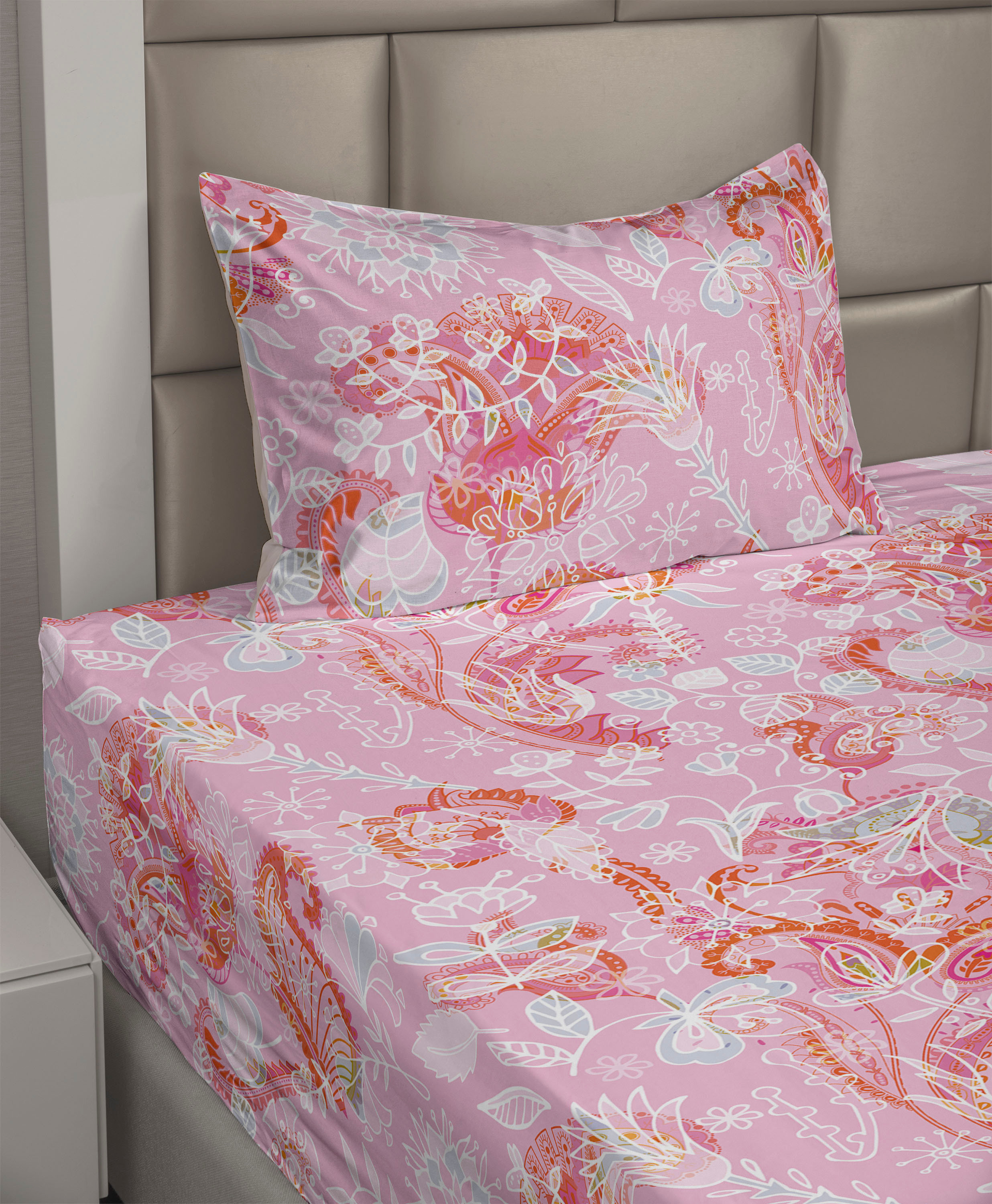 Ambesonne Springtime Sheet Set Paisley Floral Boho Art Pastel Pink Dark ...