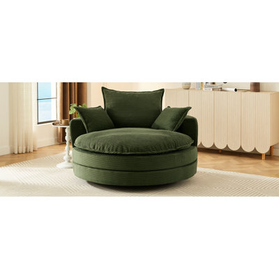 Chaise pivotante 360 avec 3 coussins amovibles et coussin à deux couches pour se prélasser confortablement dans le salon, soutien complet du corps de style contemporain, assise profonde, velours côtelé doux, rotation sans effort