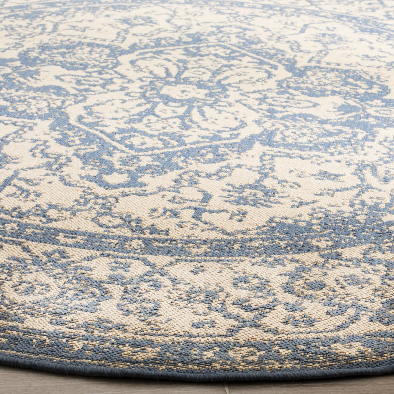 Donivin Linden 100 Performance Oriental Indoor/Outdoor Area Rug, Round 6'7"