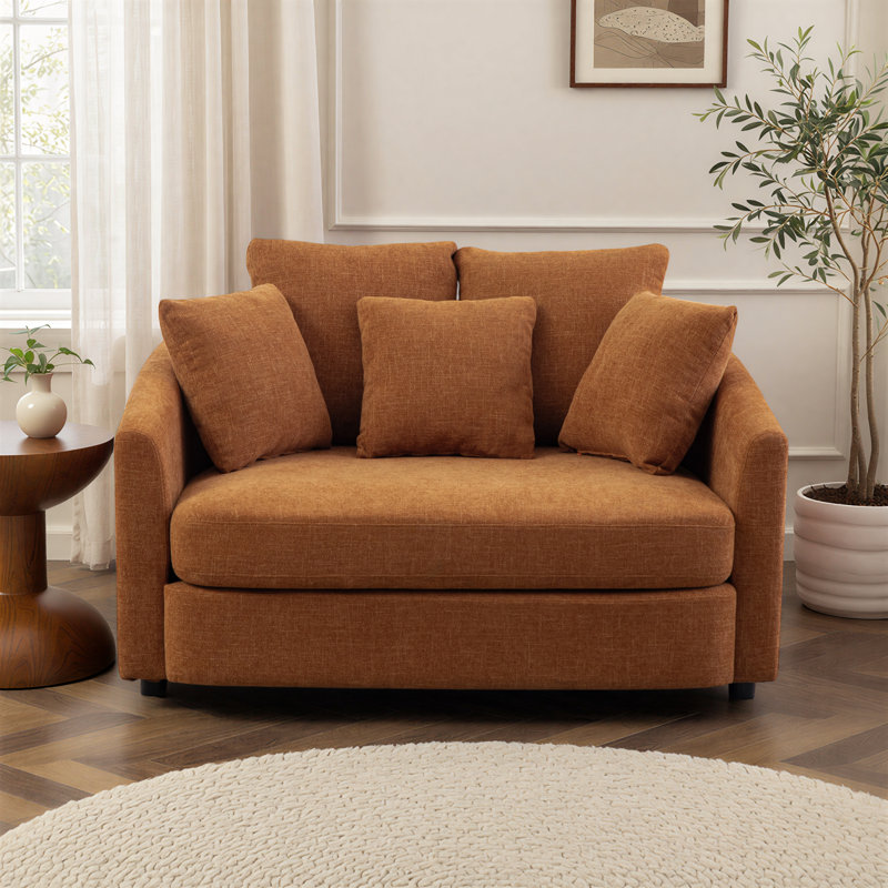 56" W Oversized Slipcovered Cozy Upholstered Accent Barrel Chair, Orange
