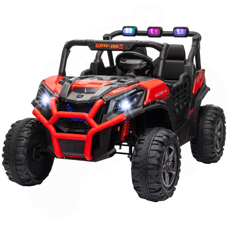 2 Seater Electric Car For Kids, 24V Battery Powered Ride On Car With Remote Control, 3 Speed, Slow Start, LED Lights, Music, Horn, Spring Suspension For 3-8 Years, Red