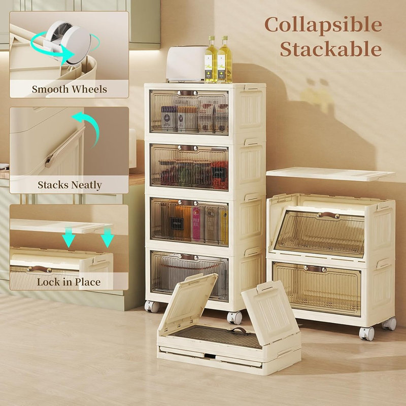 Armoire de rangement pliable - Bacs en plastique avec portes et roues - Organisation facile pour le salon et le bureau