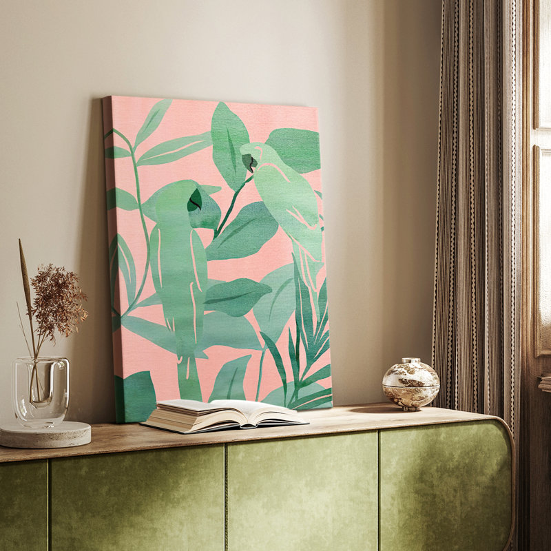 Oiseaux de paradis roses et verts II - galerie Cavas sur mesure, H 12 po x l 8 po