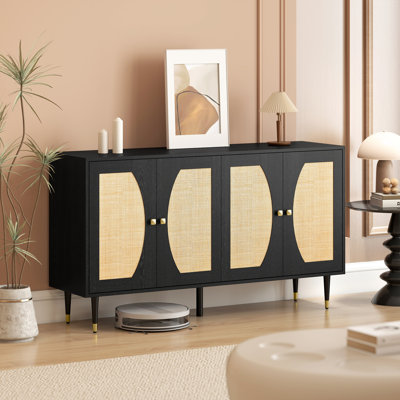 Buffet Boho, armoire avec tablettes réglables, noir