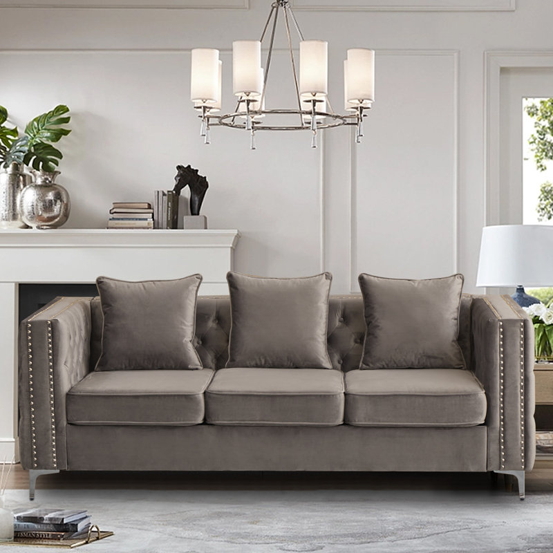 Habbe 84.6'' Velvet Sofa, Gray Velvet