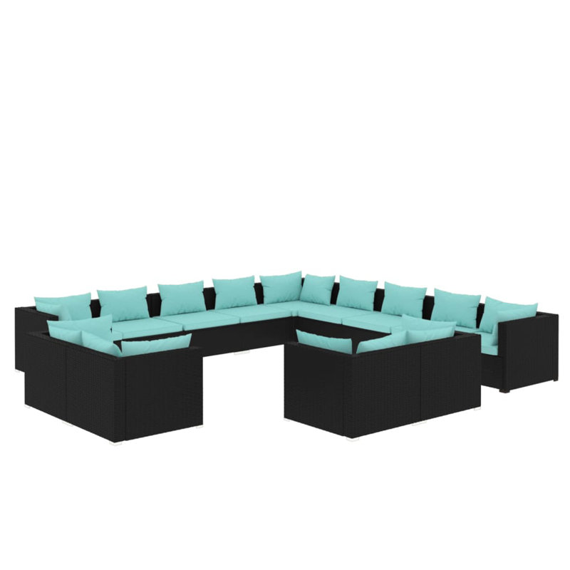 13 Piece Lounge Sofa Seating Group, Water Blue, Black