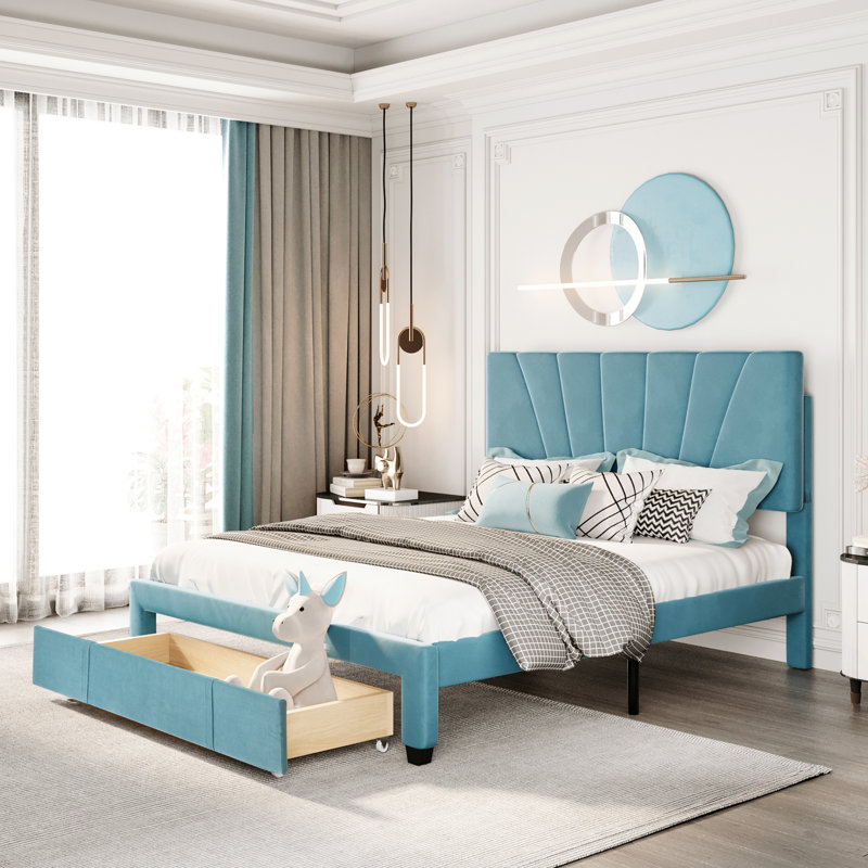 Crisfield Queen Storage Platform Bed, Blue