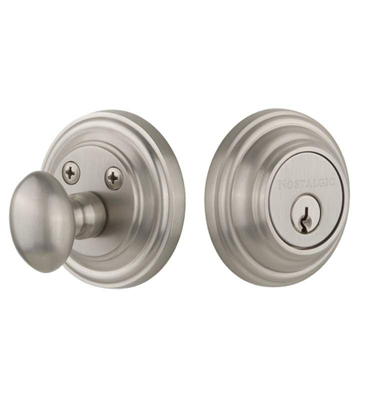 Nostalgic Warehouse Classic Rosette Single Cylinder Deadbolt, Satin Nickel