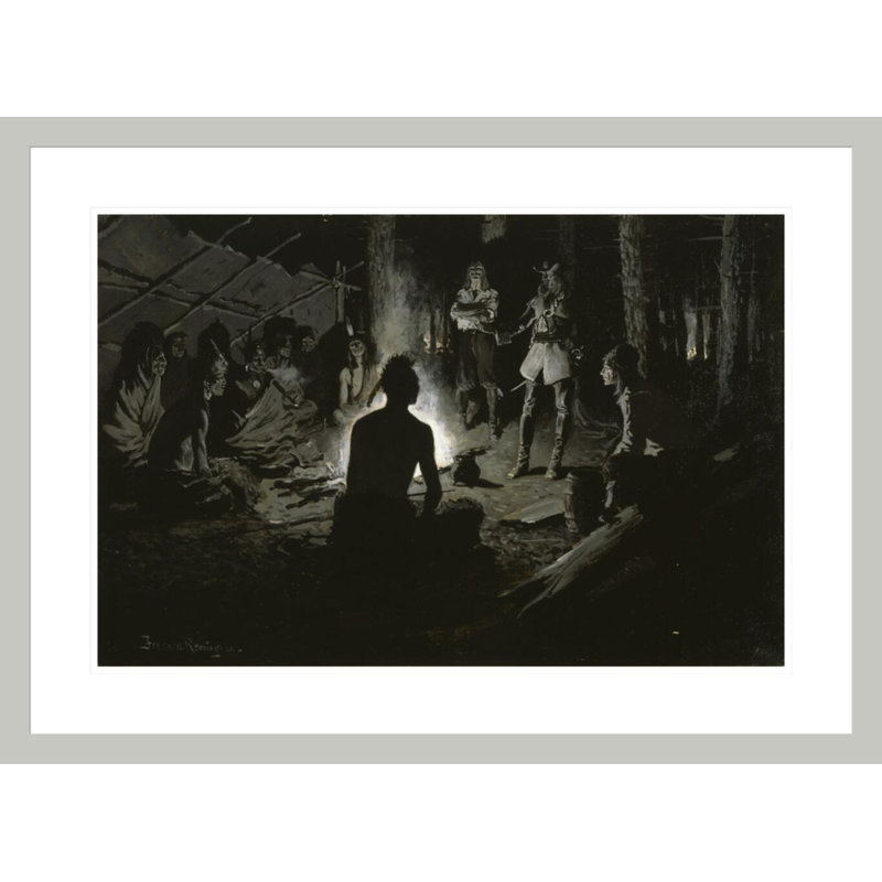 «French Explorer's Council with the Indians» par Frederic Remington, impression giclée sur cadre, H 21,64 po x l 29,5 po