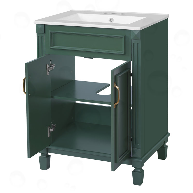 Meuble-lavabo de salle de bain avec lavabo supérieur, 2 portes à fermeture douce, Vert