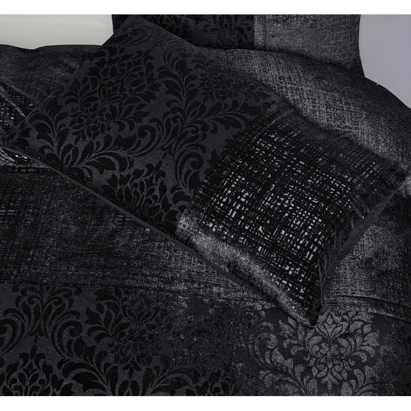 Polyester Duvet Cover Set with Pillow Shams Included, Black, Double Duvet Cover + 2 Standard Shams 