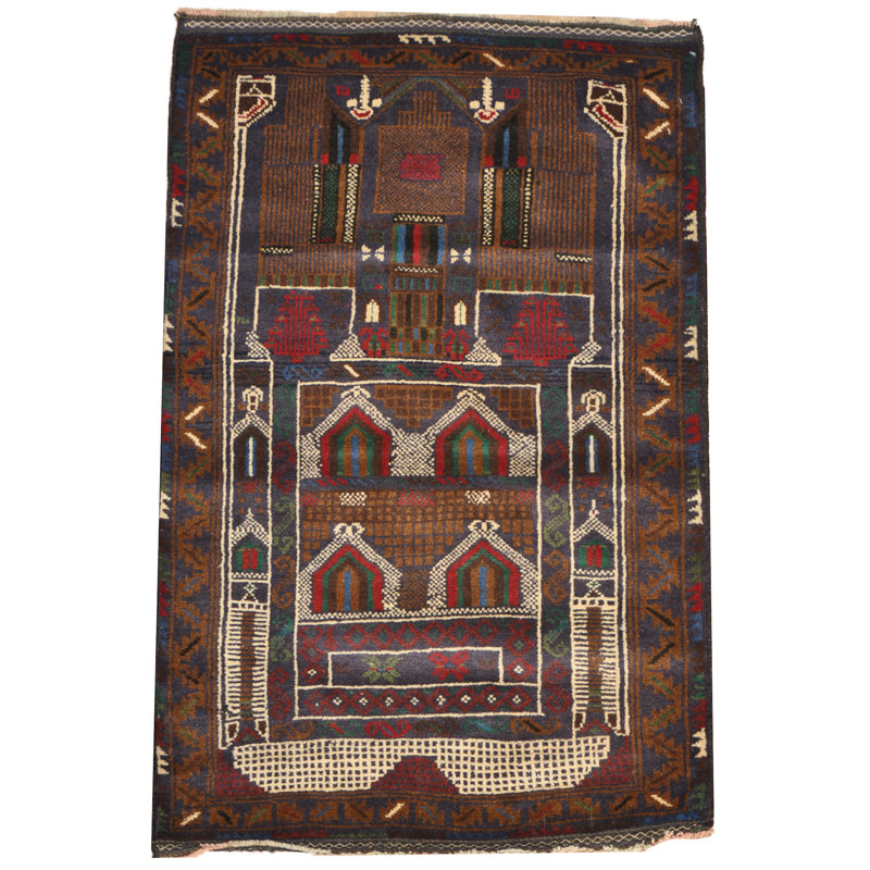 Tapis de zone en laine 2 pi 8 po x 4 pi 1 po one-of-kind-noué la balouchi brown Bauske