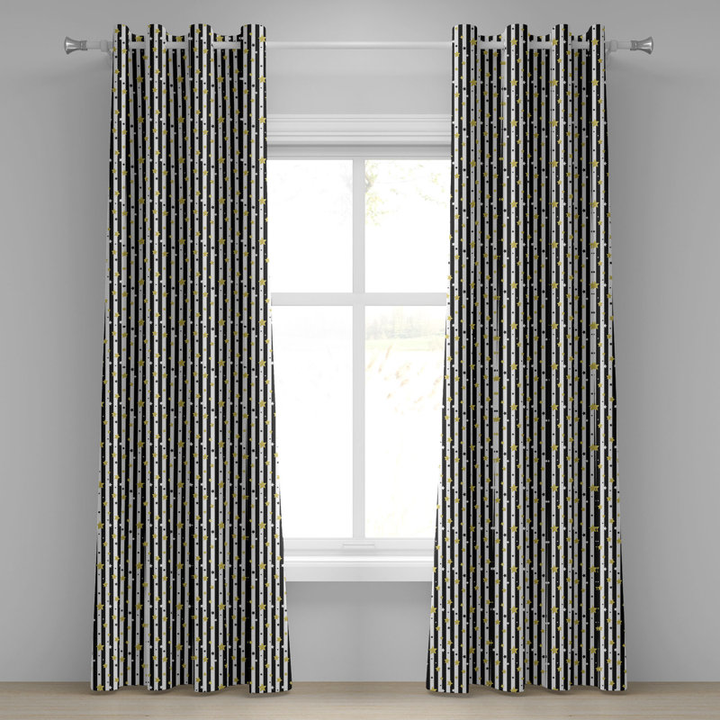 Rideau de fenêtre décoratif à 2 panneaux Latitude Run®, noir, blanc et jaune, L 50 po x L 108 po