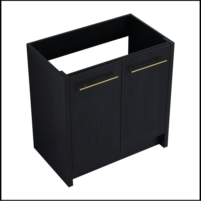 Black Freestanding Bathroom Vanity with Gold Handles