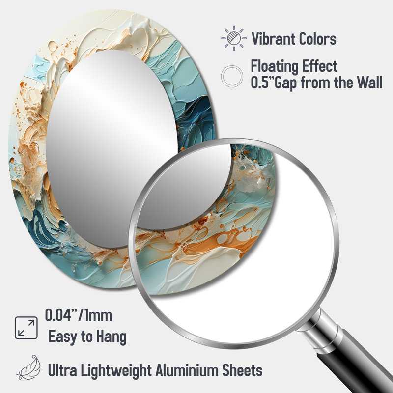 Bleu tempête liquide Art Charm - paysage ovale miroir décoratif sur métal, H 40 po x l 30 po