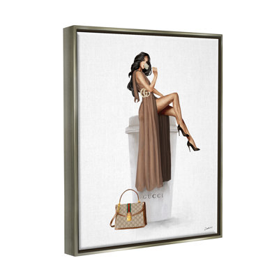 «Glam Brand Fashion Girl Coffee Cup» par Ziwei Li, peinture sur toile à cadre flottant
