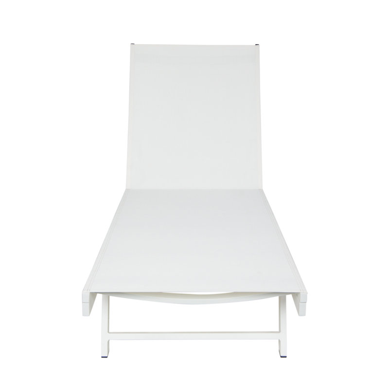  Outdoor Adjustable Chaise Lounge, Weather-Resistant Aluminum Frame Recliner with Comfortable Sling Fabric, Modern Patio Sun Lounger, White