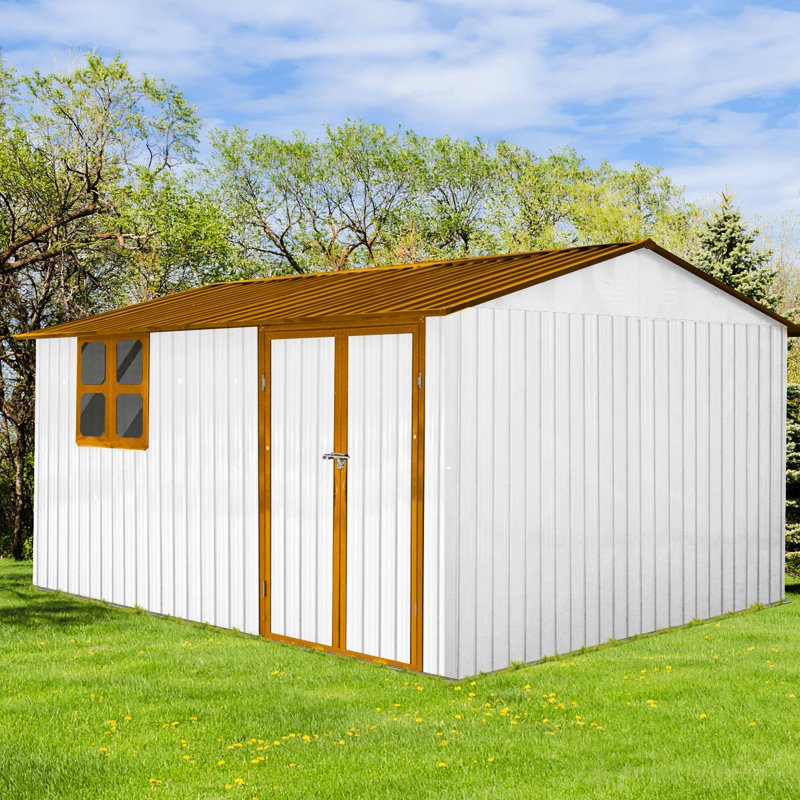 Remise en métal 10 pi x 12 pi pour l'extérieur - Toit imperméable, construction de jardin à portes et fenêtres verrouillables, système de ventilation