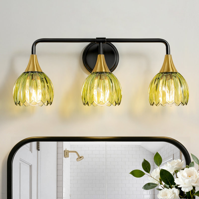 Luminaire de meuble-lavabo moderne 21 po, Noir mat / Or, Trois lumières