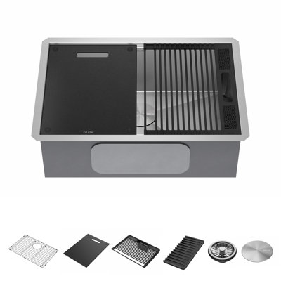 Delta Rivet™ 27" L Workstation Kitchen Sink Undermount 16 Gauge Stainless Steel Single Bowl with WorkFlow™ Ledge