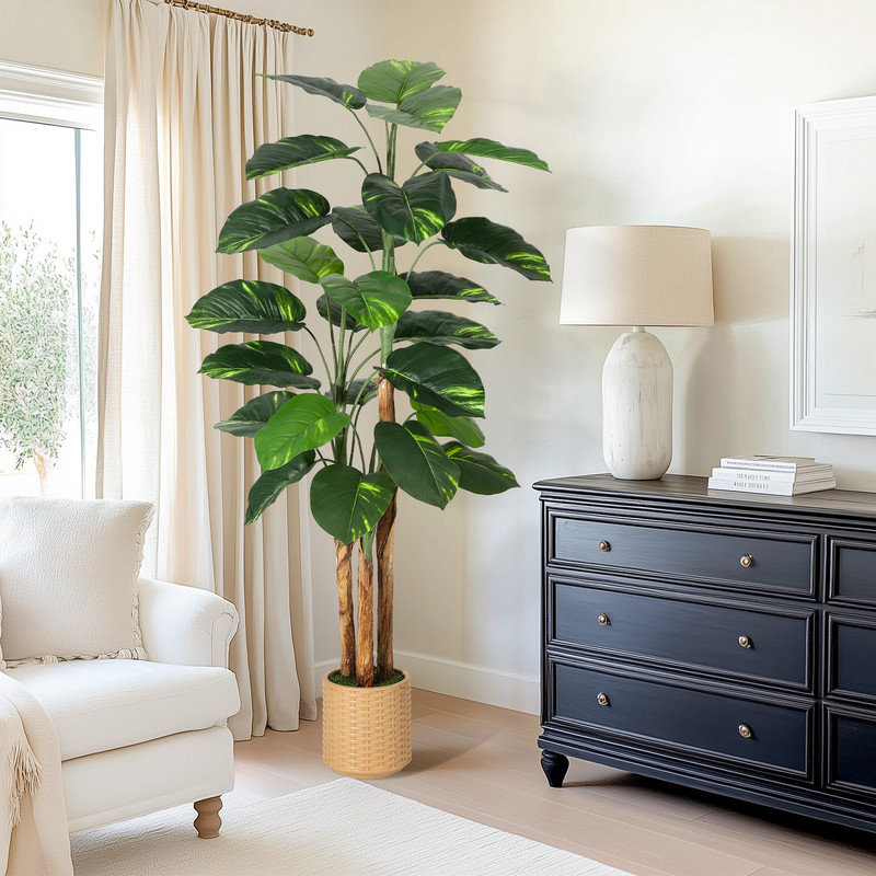 Faux Scindapsus Aureus Plant, Realistic Golden Pothos Floor Tree with Pot, Ideal for Indoor Decor, Easy to Use, No Maintenance Needed