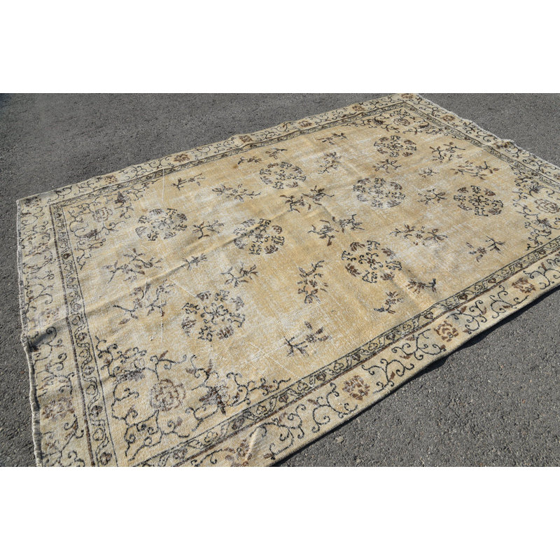 Tapis rétro, tapis tissés à la main beige, grand tapis 6,8 x 9,9 pi, tapis Boho, tapis de luxe, tapis turcs