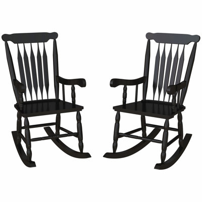 Ensemble de 2 chaises berçantes d'extérieur en bois avec dossier haut pour jardin, patio, balcon, chaise berçante contemporaine pour la maison