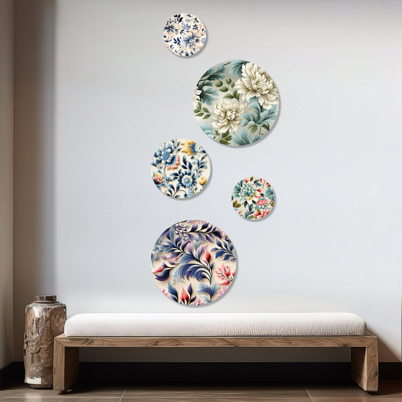 Brinson - ensemble d'art mural rond bohème floral de 5