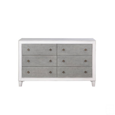 Commode rustique gris et blanc vieilli