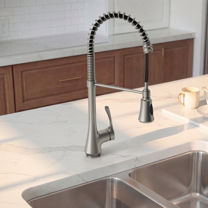 Commercial 2-Function Pull Down Single Handle Kitchen Faucet, Stainless Steel