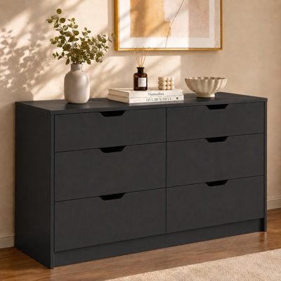 Wide 6 Drawer Dresser, Modern Chest of Drawers with Recessed Handles, Storage Dresser Organizer for Bedroom Nursery Living Room Closet, Sturdy Build with Anti-Tip Hardware