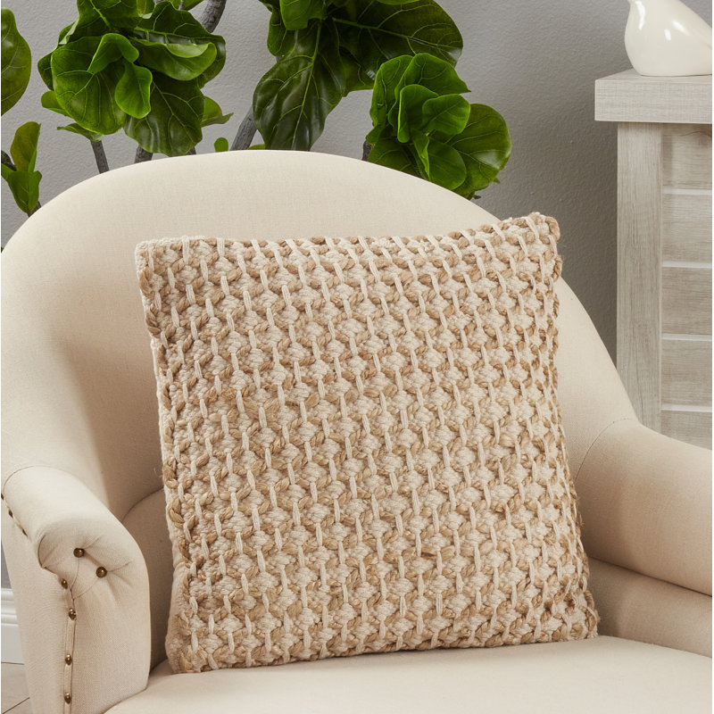 Islander Collection Cotton Throw Pillow, Ivory, Polyester/Polyfill