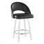 Tabouret de comptoir à hauteur fixe avec pivot en bois blanc et similicuir noir avec repose-pieds rond chromé - ensemble de 2-132452738-132452736