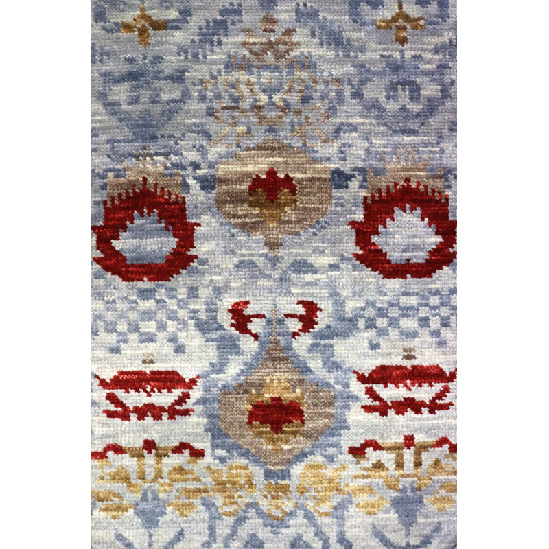 Wool Ikat Area Rug in Blue/Gold/Ivory, Rectangle 8'10" x 11'8"