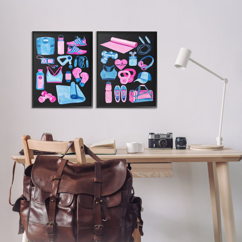  Ensemble de 2 giclées roses et bleues par Melissa Wang, H 20 po x l 16 po, Giclée encadrée noir minuit