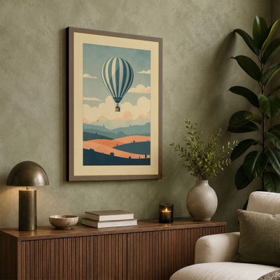Balloon Over Mountains Retro - Wrapped Canvas