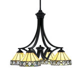 Zilo 4 Light Downlight Chandelier Shown In Matte Black Finish With 7" Diamond Peak Art Glass