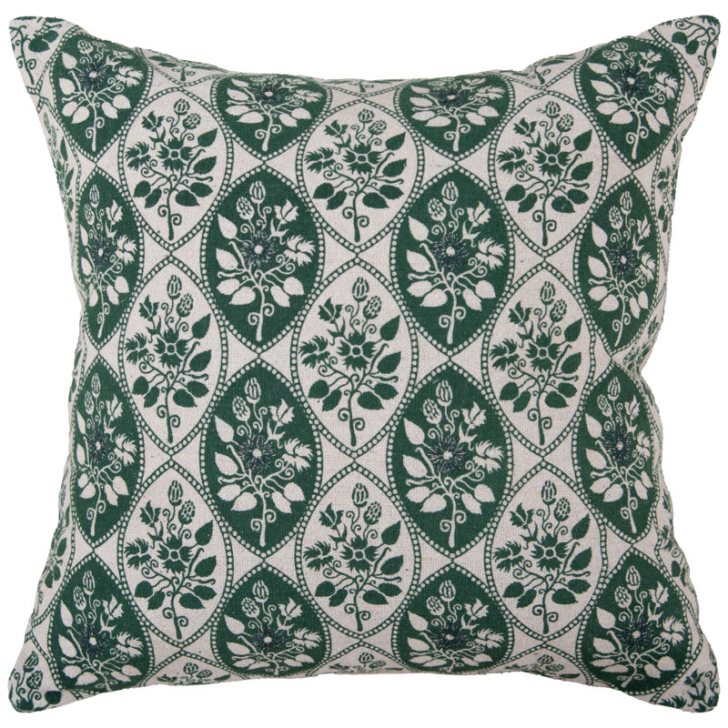 Coussin décoratif en toile de coton recyclé, Mélange de duvet, Vert / Naturel