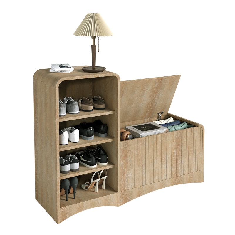 Banc à chaussures en forme de L de 105 cm avec rangement, Naturel