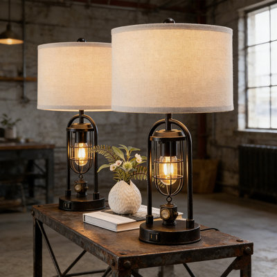 Set Of 2 Bedside Table Lamps With USB Ports — Modern-Retro Pastoral Style Bedside Lamps, Suitable For Bedrooms, Living Rooms, And Dormitories; Dual-Light Source Design.