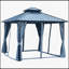 Pavillon de jardin à toit rigide 12 'X 12' avec double toit en acier galvanisé, structure en aluminium robuste, rideaux et filet