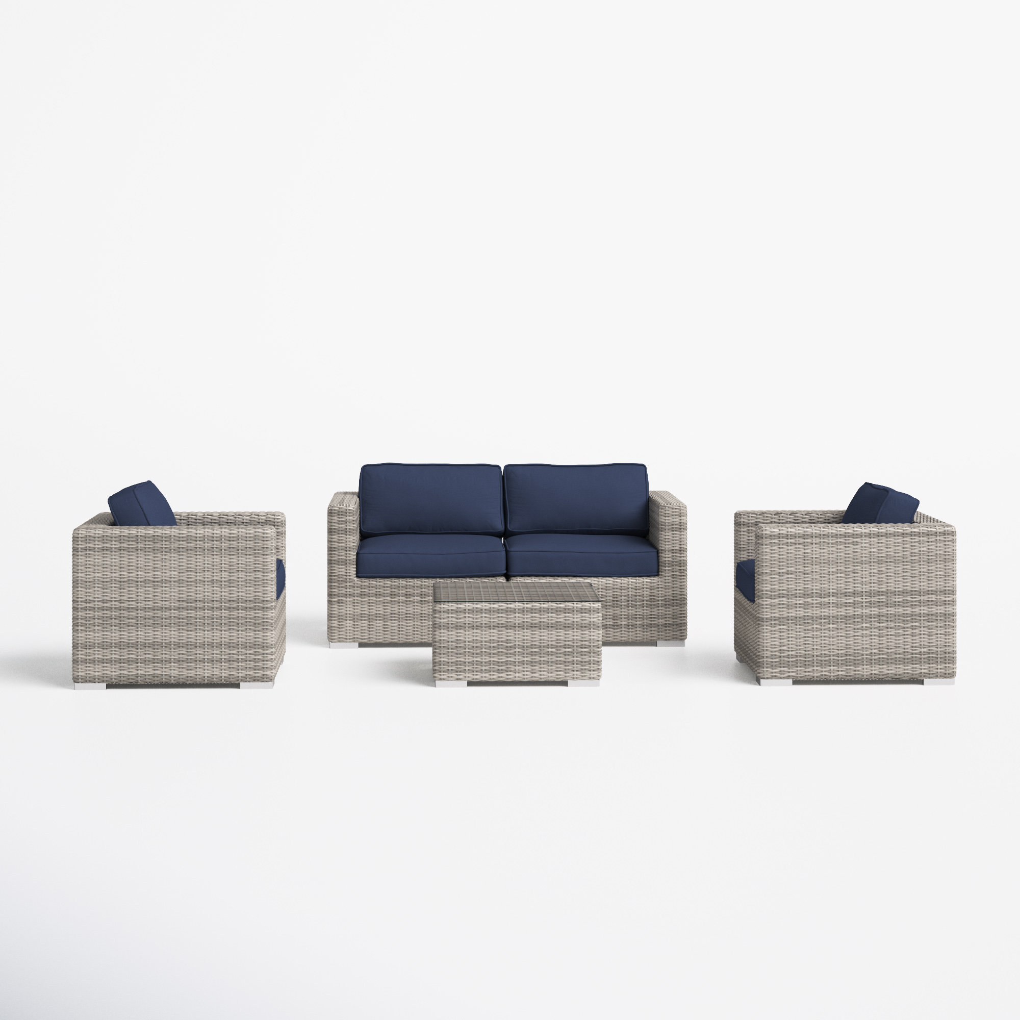 Estes Rattan Wicker Fully Assembled 4 - Person Seating Group with Cushions, Canvas Navy Sunbrella® Canvas